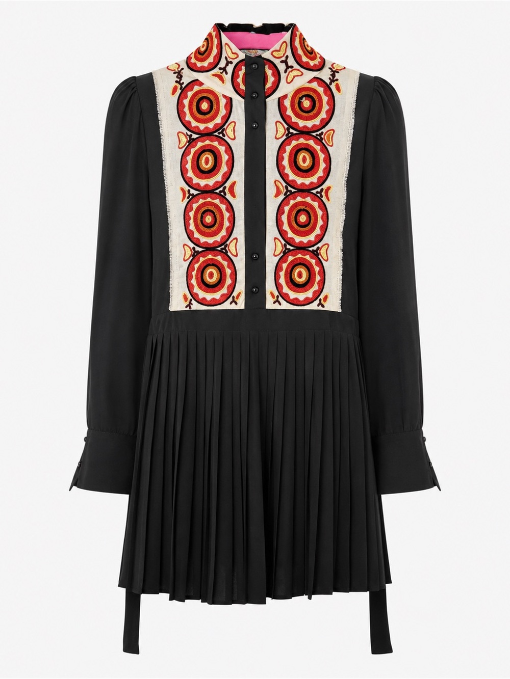 Plenty by Tracy Reese black 100% silk top with multicolor embroidered bib detail